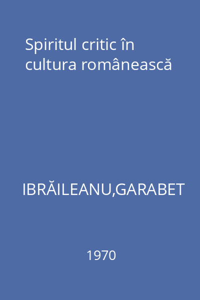 Spiritul critic în cultura românească
