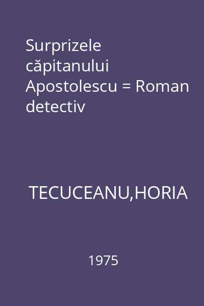 Surprizele căpitanului Apostolescu = Roman detectiv