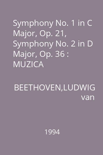 Symphony No. 1 in C Major, Op. 21, Symphony No. 2 in D Major, Op. 36 : MUZICA