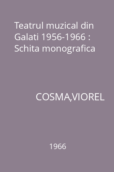 Teatrul muzical din Galati 1956-1966 : Schita monografica