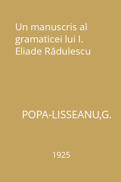 Un manuscris al gramaticei lui I. Eliade Rădulescu