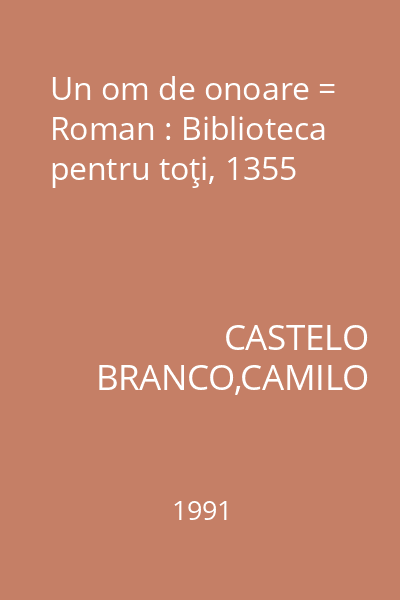 Un om de onoare = Roman : Biblioteca pentru toţi, 1355