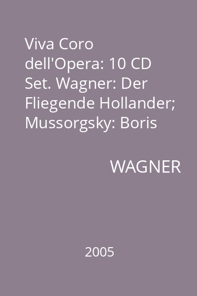 Viva Coro dell'Opera: 10 CD Set. Wagner: Der Fliegende Hollander; Mussorgsky: Boris Goudunov CD 5